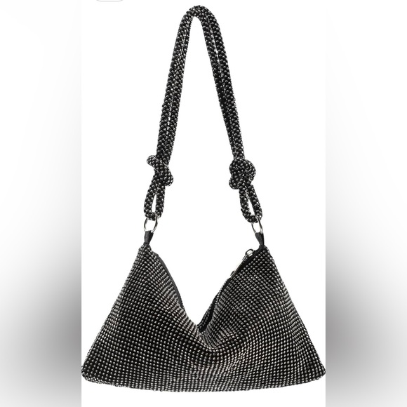 Elegant Black Rhinestone Embellished Shoulder Bag - Picture 1 of 5